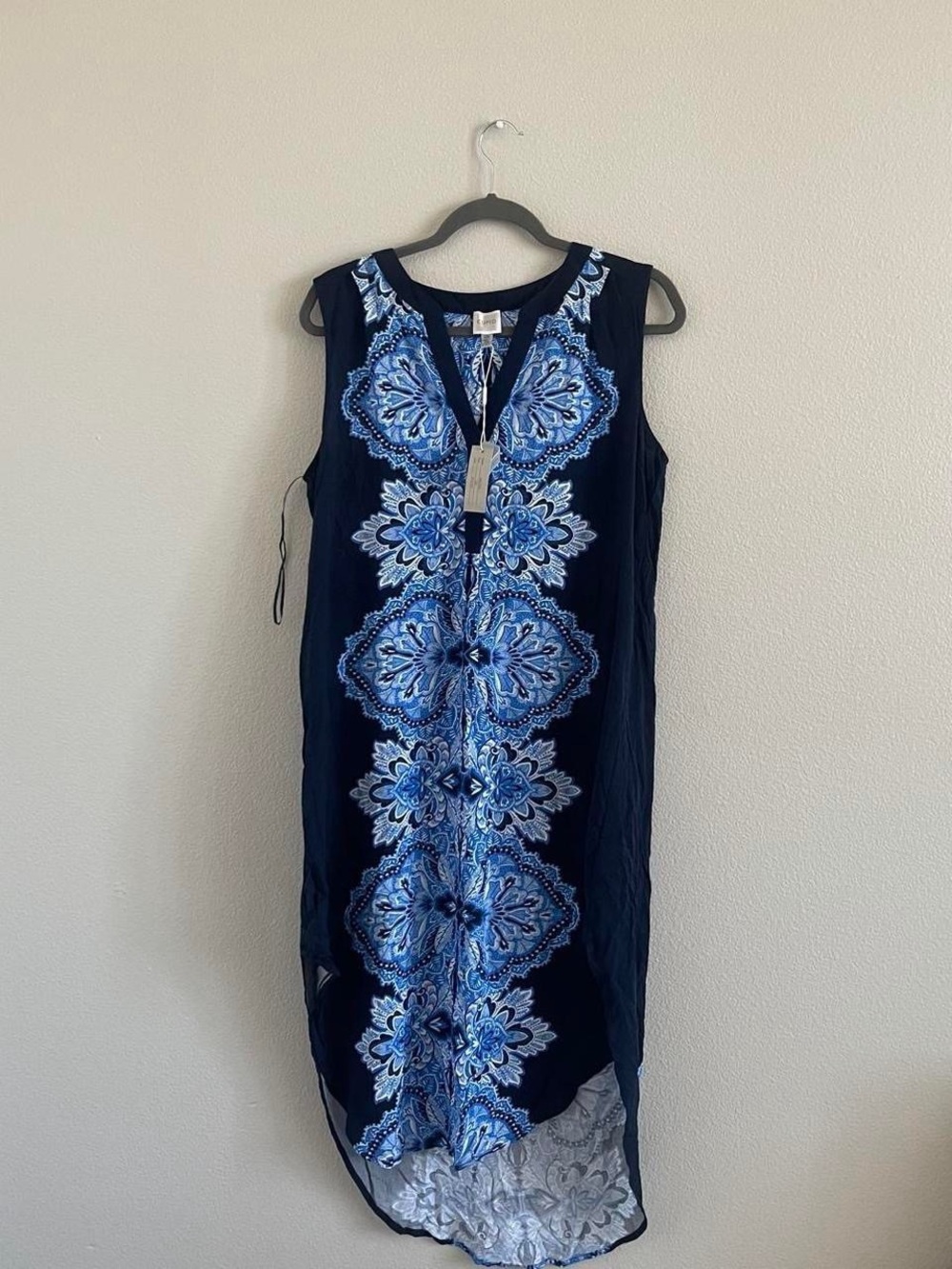 Cupio Navy Midi Dress with Blue Medallion Motif